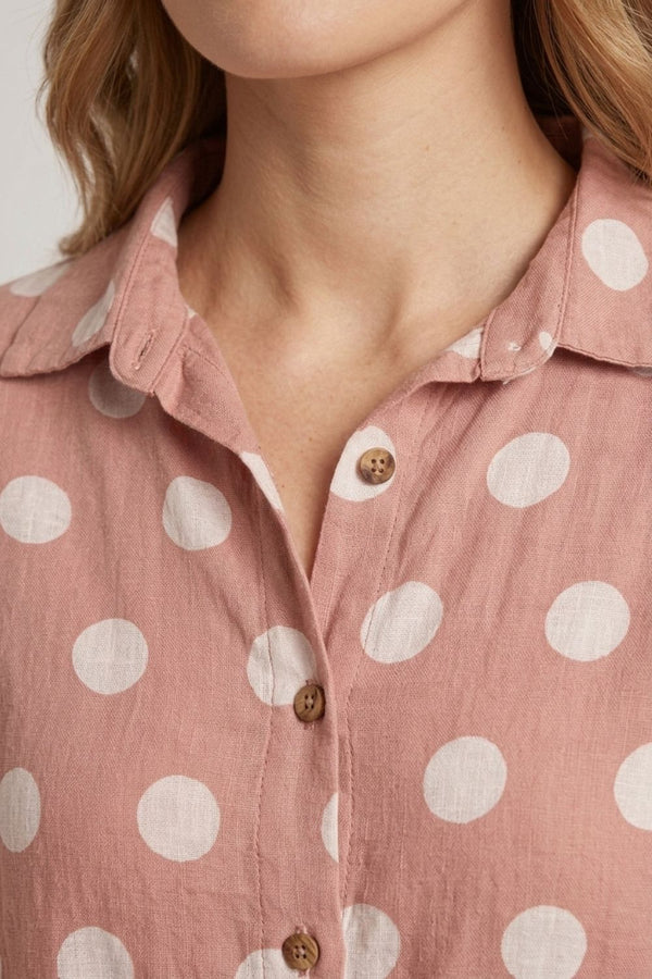 Pink | Polka Dot Print 3/4 Sleeve Relaxed Shirt

