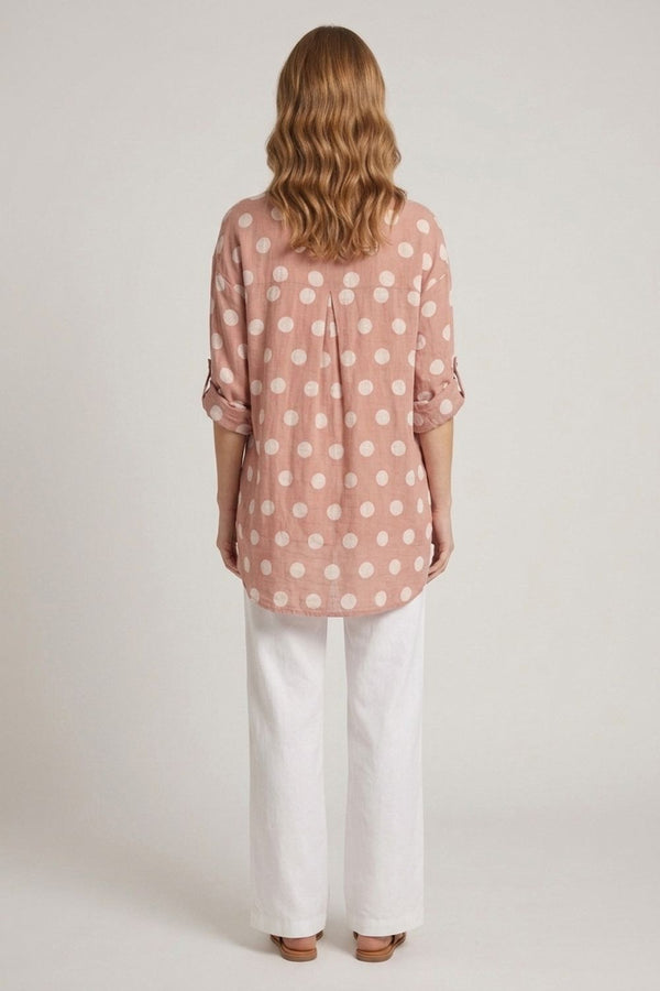Pink | Polka Dot Print 3/4 Sleeve Relaxed Shirt
