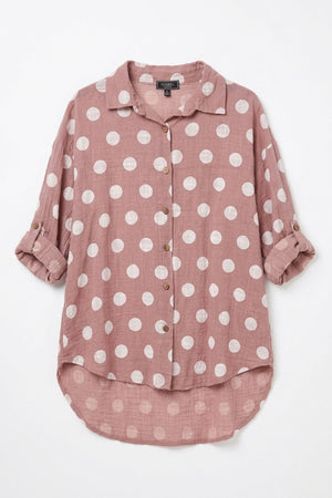 Pink | Polka Dot Print 3/4 Sleeve Relaxed Shirt
