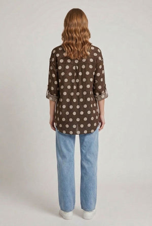 Brown | Polka Dot Print 3/4 Sleeve Relaxed Shirt
