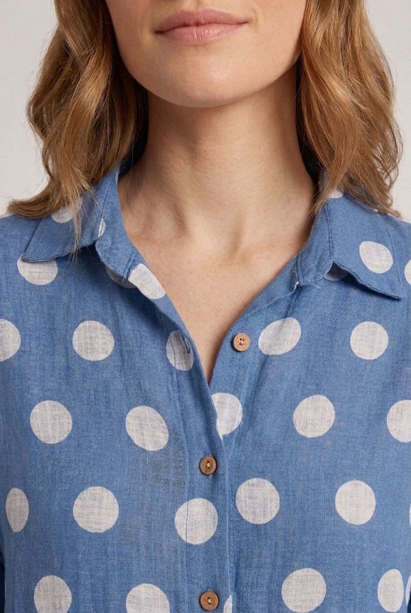 Blue | Polka Dot Print 3/4 Sleeve Relaxed Shirt

