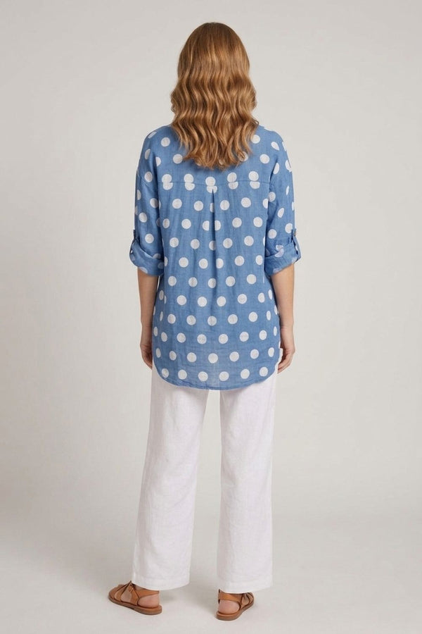 Blue | Polka Dot Print 3/4 Sleeve Relaxed Shirt
