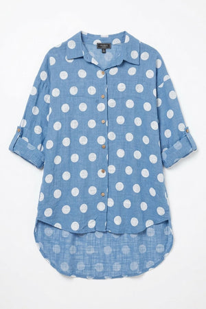Blue | Polka Dot Print 3/4 Sleeve Relaxed Shirt
