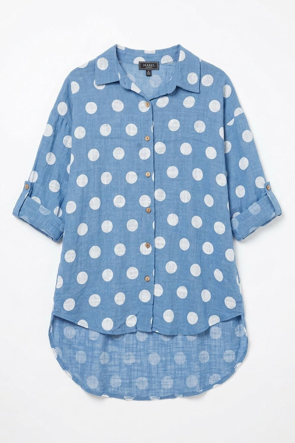 Blue | Polka Dot Print 3/4 Sleeve Relaxed Shirt
