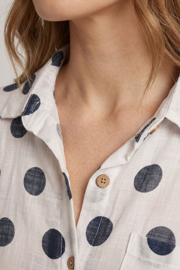 White | Polka Dot Print 3/4 Sleeve Relaxed Shirt
