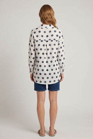 White | Polka Dot Print 3/4 Sleeve Relaxed Shirt
