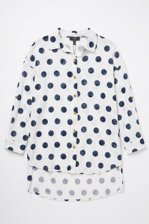 White | Polka Dot Print 3/4 Sleeve Relaxed Shirt
