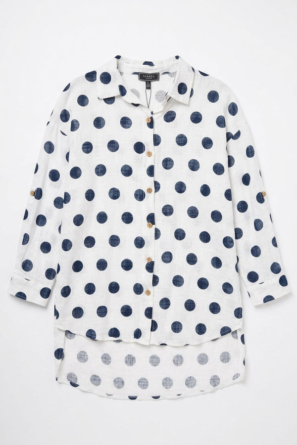 White | Polka Dot Print 3/4 Sleeve Relaxed Shirt
