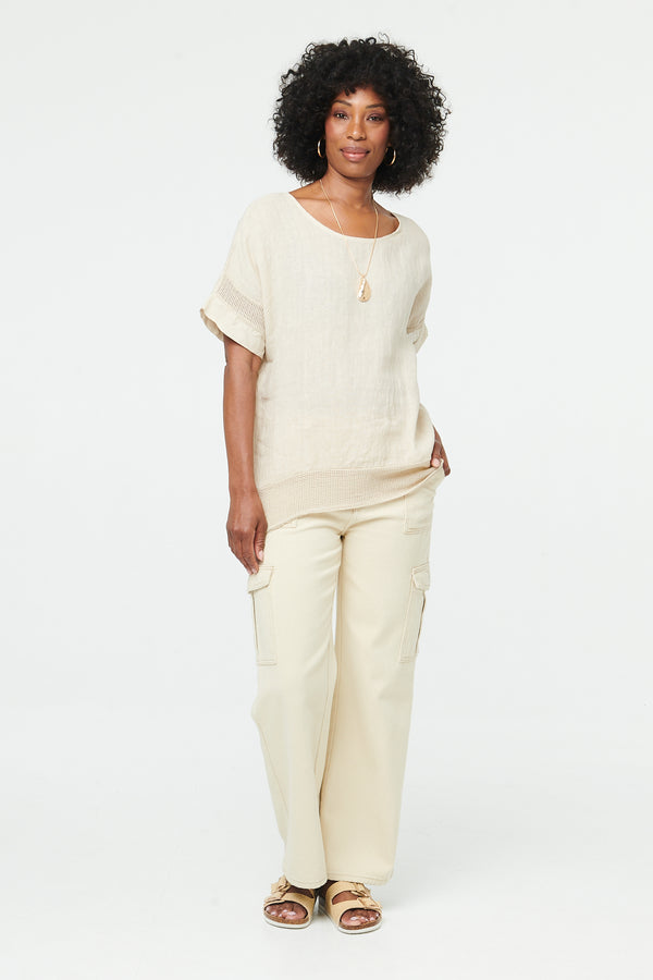 Linen | Relaxed Mesh Trim 1/2 Sleeve Top