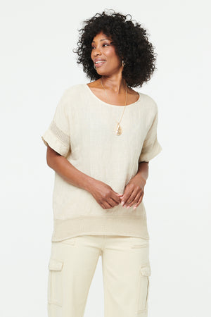 Linen | Relaxed Mesh Trim 1/2 Sleeve Top
