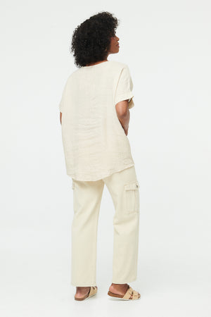 Linen | Relaxed Mesh Trim 1/2 Sleeve Top