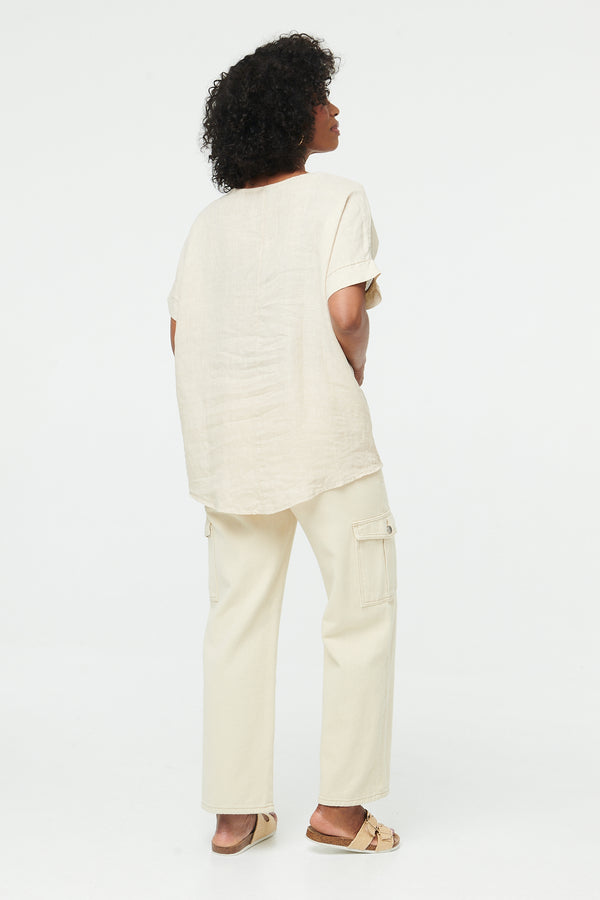 Linen | Relaxed Mesh Trim 1/2 Sleeve Top