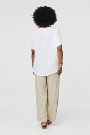 White | Relaxed Mesh Trim 1/2 Sleeve Top