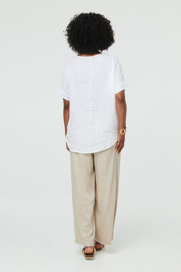 White | Relaxed Mesh Trim 1/2 Sleeve Top