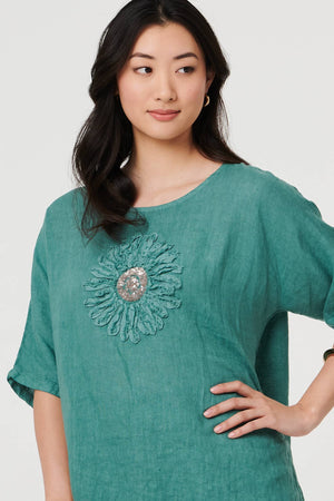 Blue | Sequin Textured Detail Relaxed Top