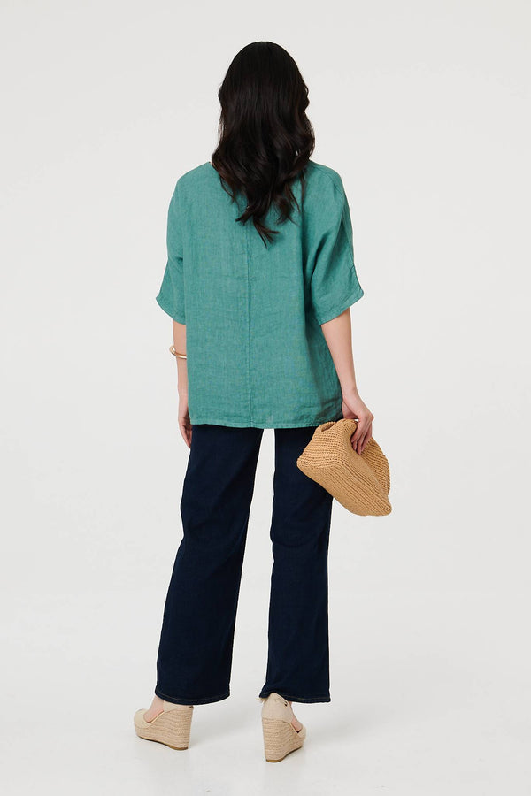 Blue | Sequin Textured Detail Relaxed Top