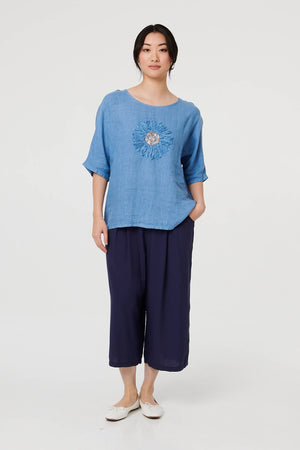 Denim | Sequin Textured Detail Relaxed Top