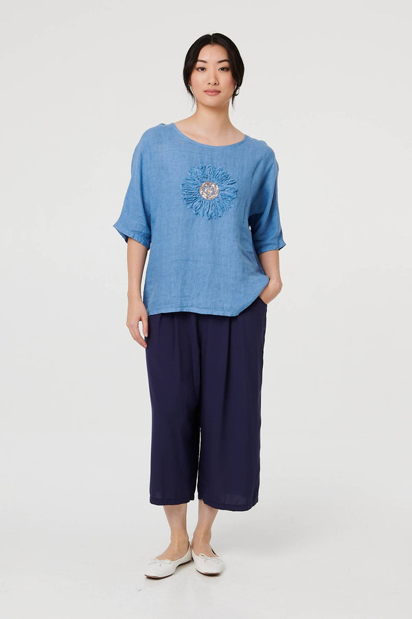 Denim | Sequin Textured Detail Relaxed Top