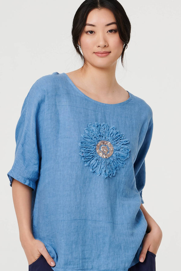 Denim | Sequin Textured Detail Relaxed Top