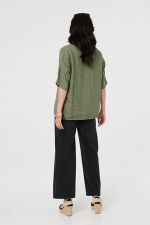 Khaki | Sequin Textured Detail Relaxed Top