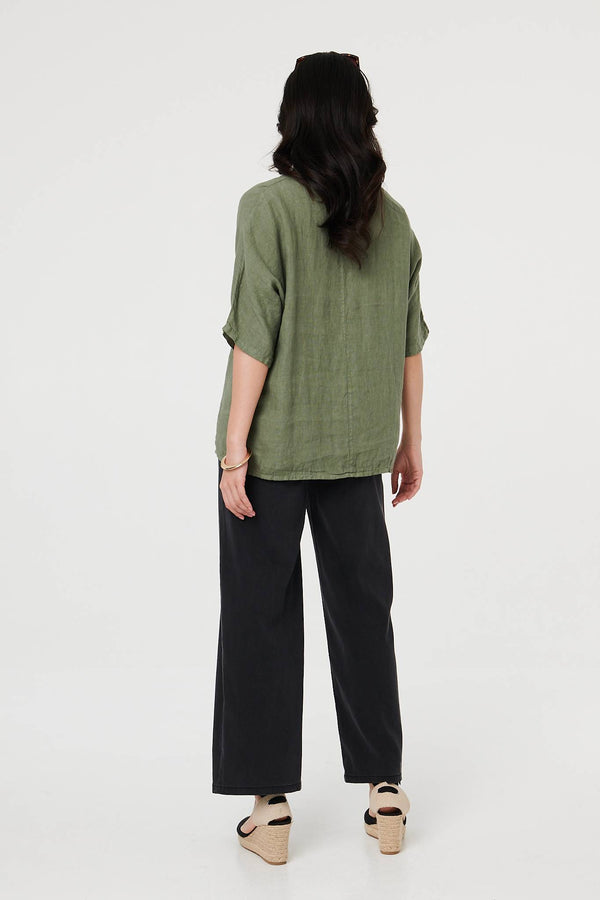 Khaki | Sequin Textured Detail Relaxed Top