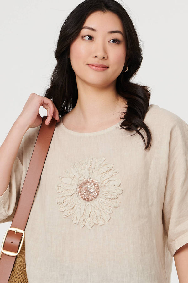 Linen | Sequin Textured Detail Relaxed Top