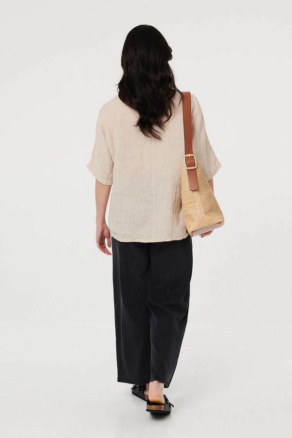 Linen | Sequin Textured Detail Relaxed Top