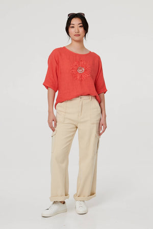 Orange | Sequin Textured Detail Relaxed Top