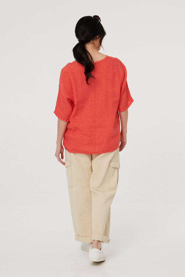 Orange | Sequin Textured Detail Relaxed Top