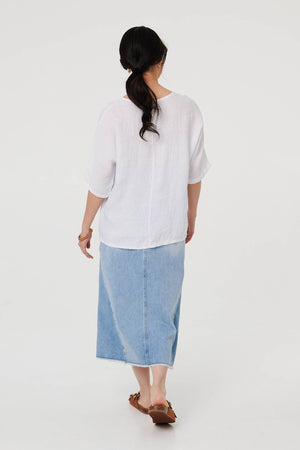 White | Sequin Textured Detail Relaxed Top