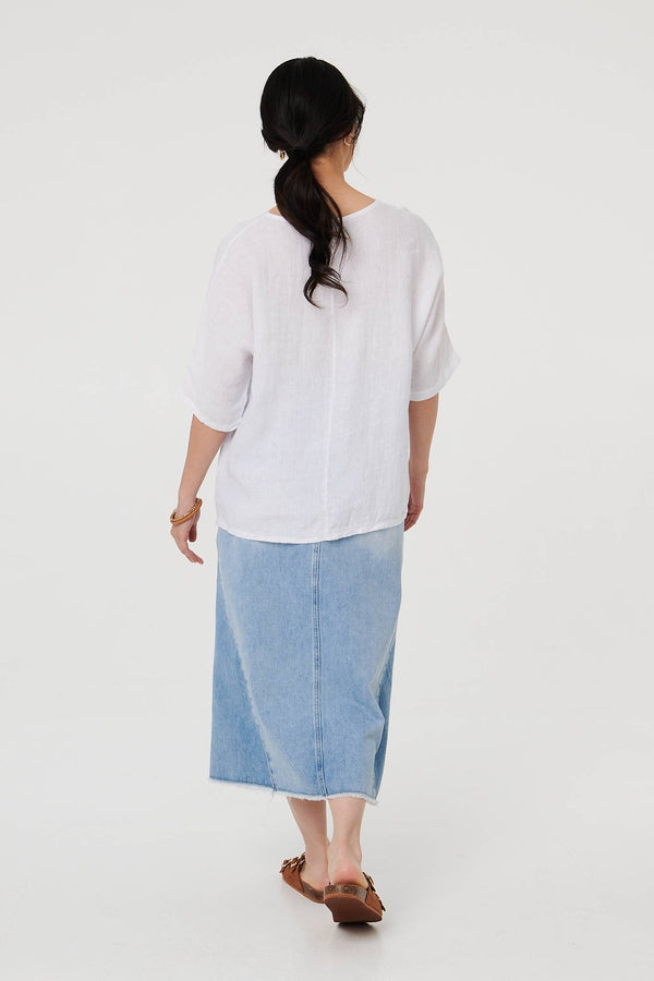 White | Sequin Textured Detail Relaxed Top