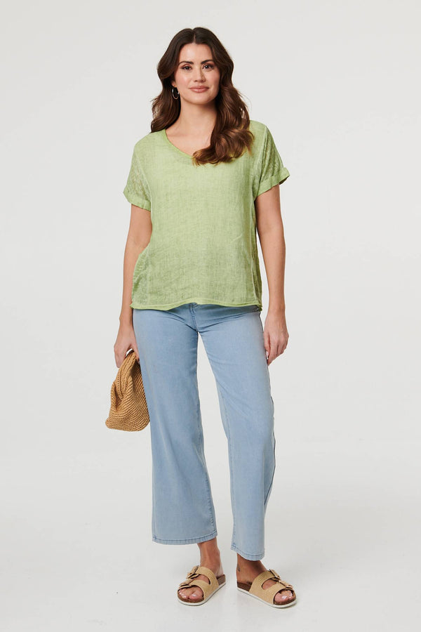 Green | Relaxed Short Sleeve Scoop Neck Top