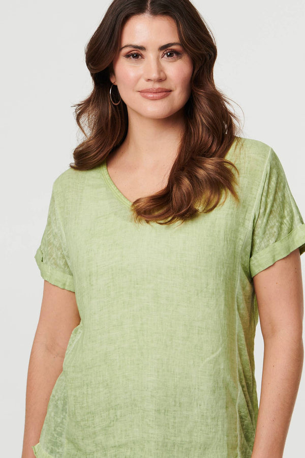 Green | Relaxed Short Sleeve Scoop Neck Top