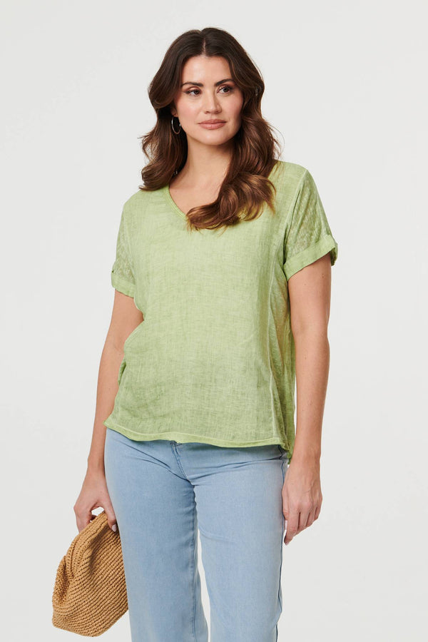 Green | Relaxed Short Sleeve Scoop Neck Top
