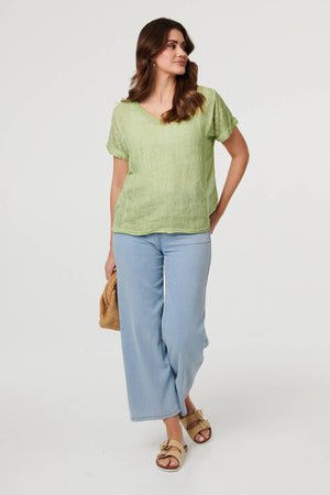 Green | Relaxed Short Sleeve Scoop Neck Top
