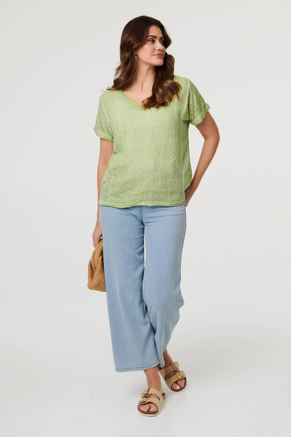 Green | Relaxed Short Sleeve Scoop Neck Top