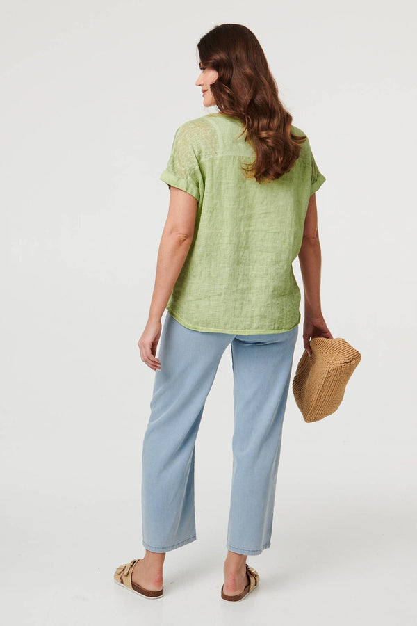 Green | Relaxed Short Sleeve Scoop Neck Top