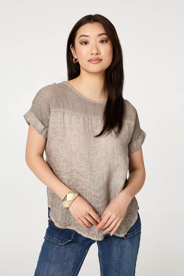 Beige | Contrast Texture Relaxed Curve Hem Top