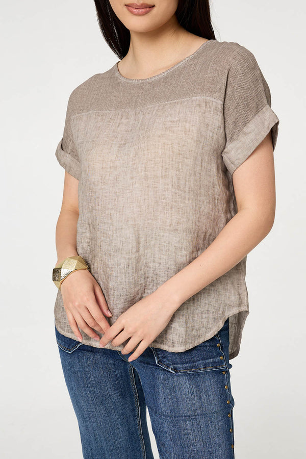 Beige | Contrast Texture Relaxed Curve Hem Top