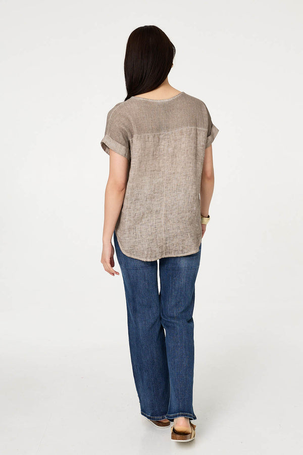Beige | Contrast Texture Relaxed Curve Hem Top
