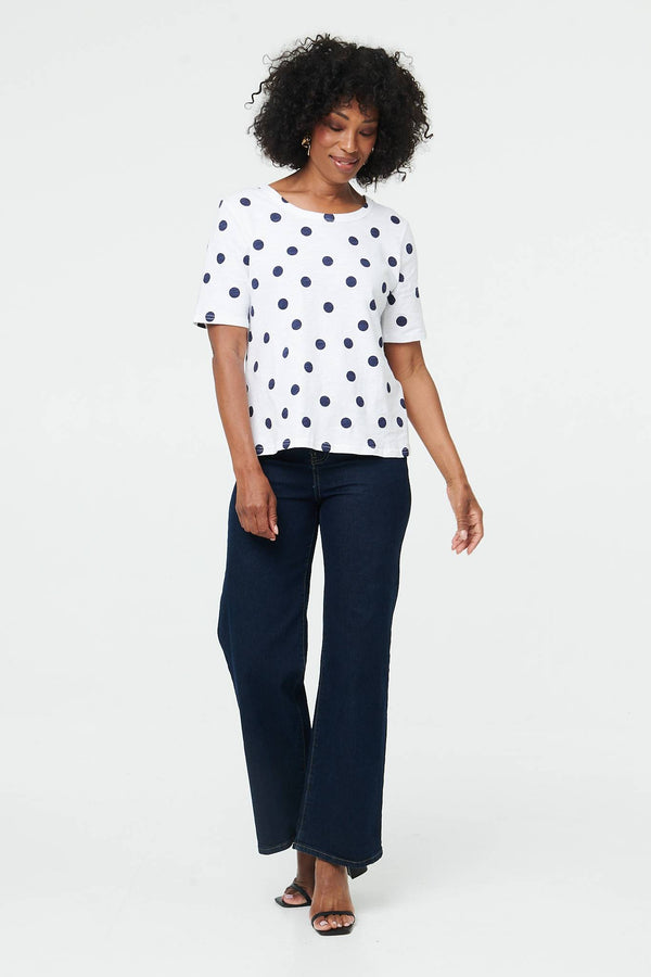 White | Polka Dot Short Sleeve Relaxed Top