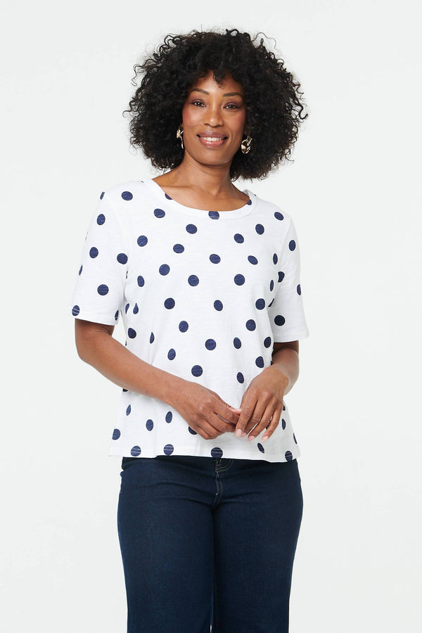 White | Polka Dot Short Sleeve Relaxed Top