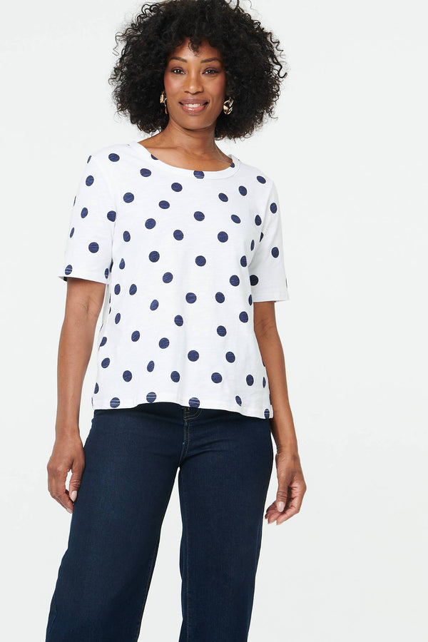 White | Polka Dot Short Sleeve Relaxed Top