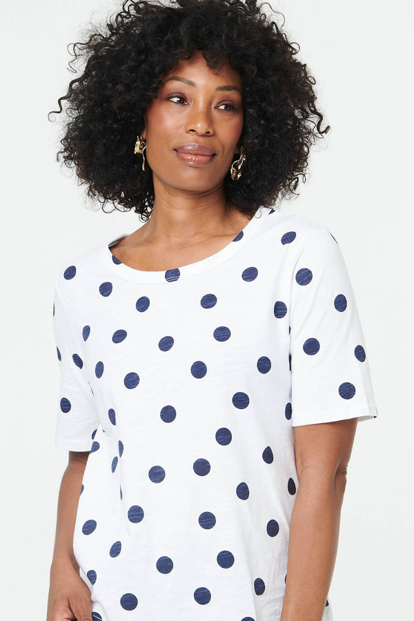 White | Polka Dot Short Sleeve Relaxed Top