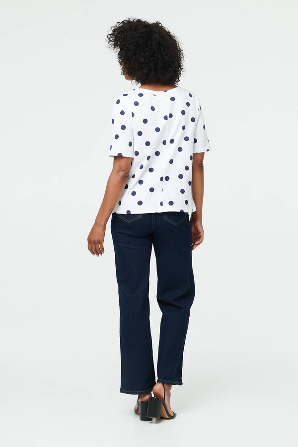 White | Polka Dot Short Sleeve Relaxed Top