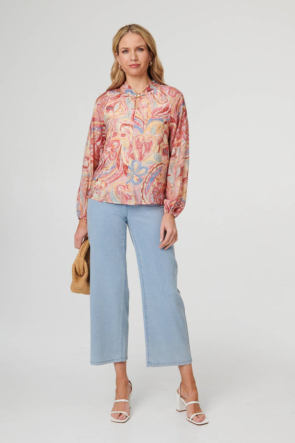 Pink | Abstract Long Sleeve Relaxed Blouse