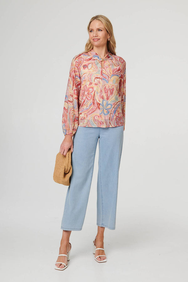 Pink | Abstract Long Sleeve Relaxed Blouse