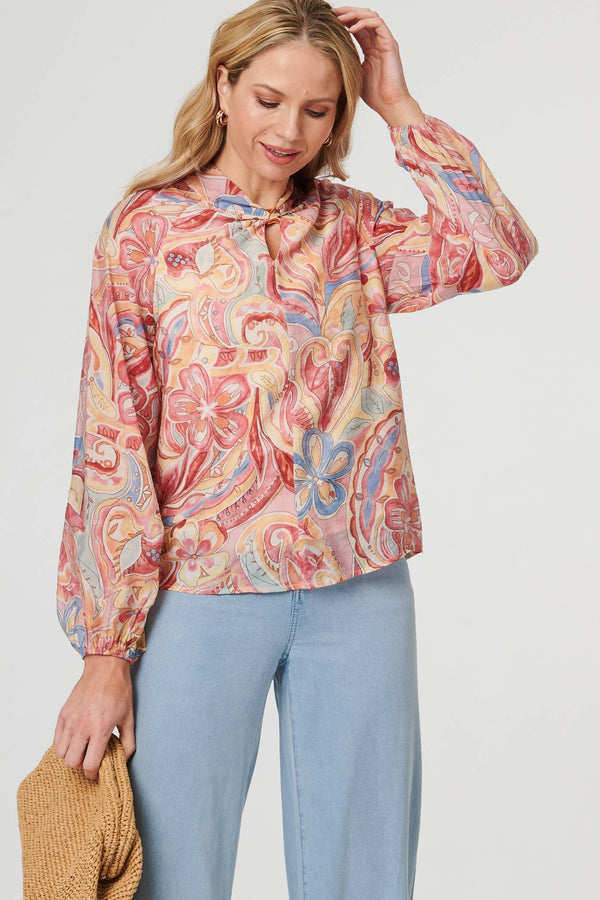 Pink | Abstract Long Sleeve Relaxed Blouse