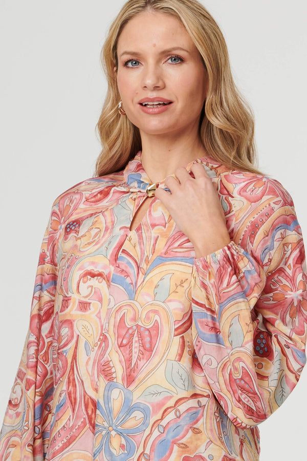 Pink | Abstract Long Sleeve Relaxed Blouse