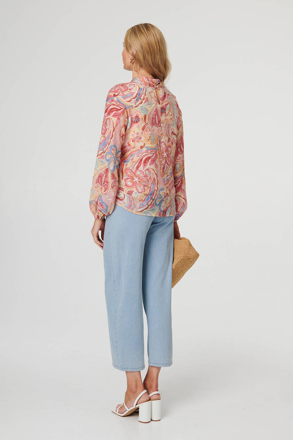 Pink | Abstract Long Sleeve Relaxed Blouse